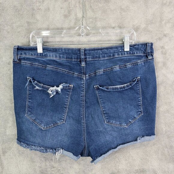Womens Rue+ Blue Denim Shorts Distressed Hi Rise Cut Off Hem 2" Inseam Size 20 - Picture 6 of 10